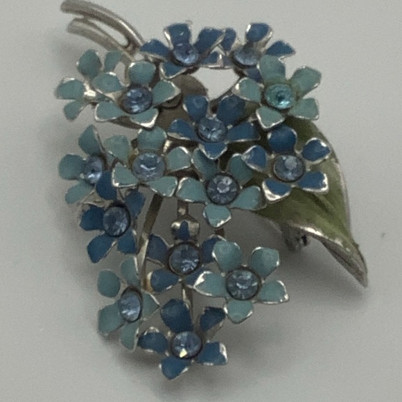Blue Floral Brooch with Blue Rhinestones - Picture 3 of 9